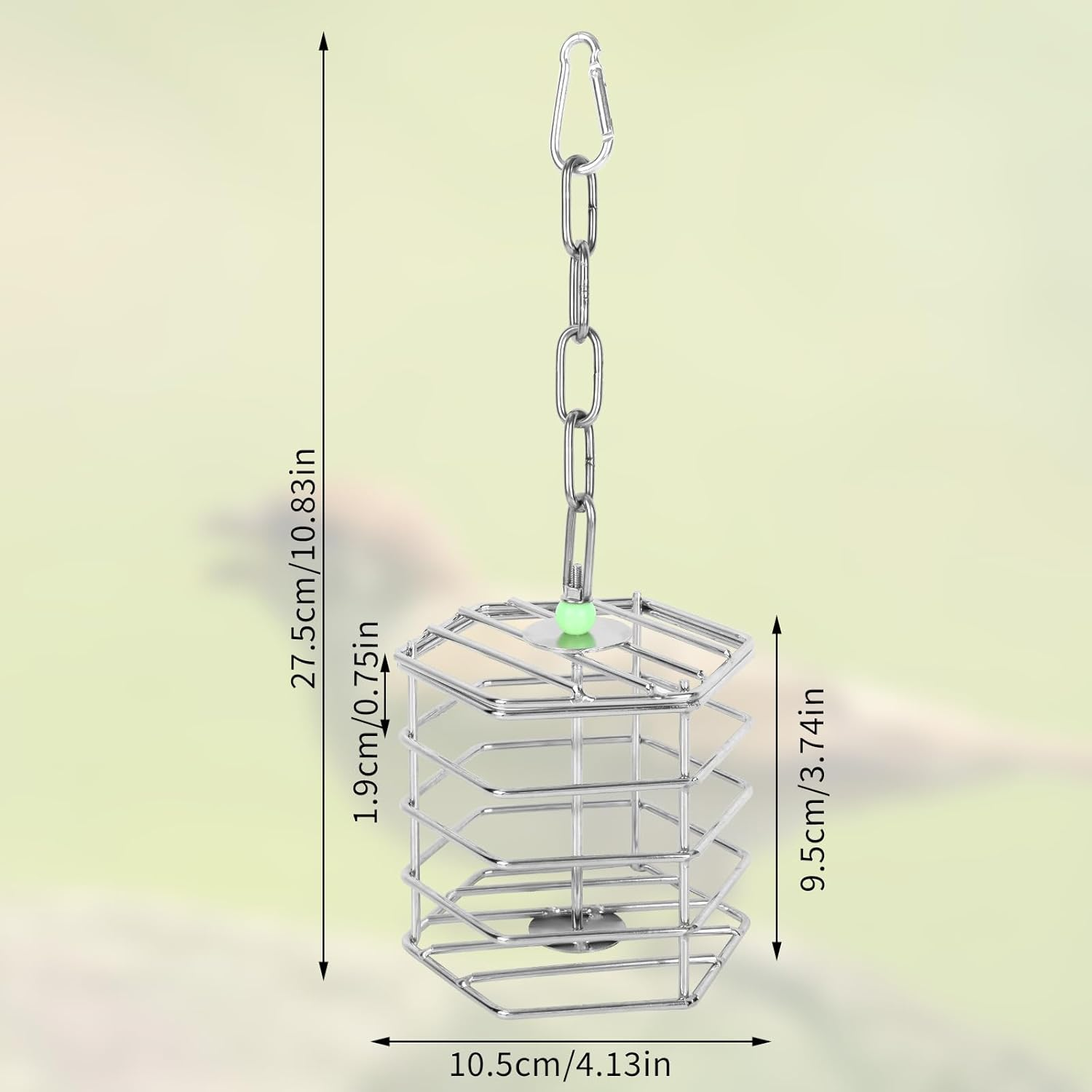 Stainless Steel Bird Feeder Cage with Chain & Bead, Hanging Bird Food Holder Intelligent Feeding Box Millet Treat Holder for Macaw Cockatoo Cockatiel Parrot image number 5
