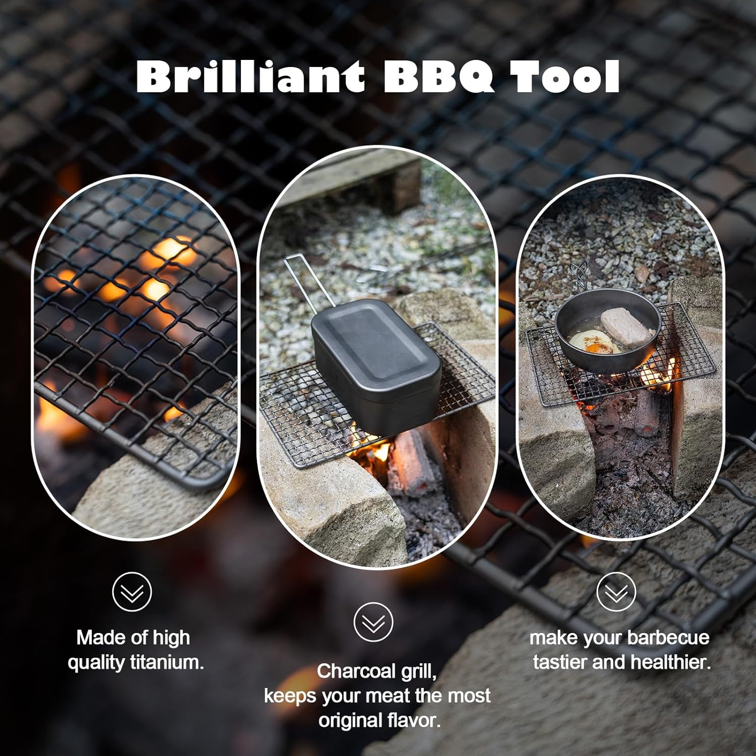 Boundless Voyage Grill Grate, Camp BBQ Roasting Grill Ultralight Titanium Plate Durable Mini Charcoal Barbecue Broiler for Home Garden Outdoor Beach Picnic Hiking Camping Backpacking Ti2022C - Ti15108B image number 6