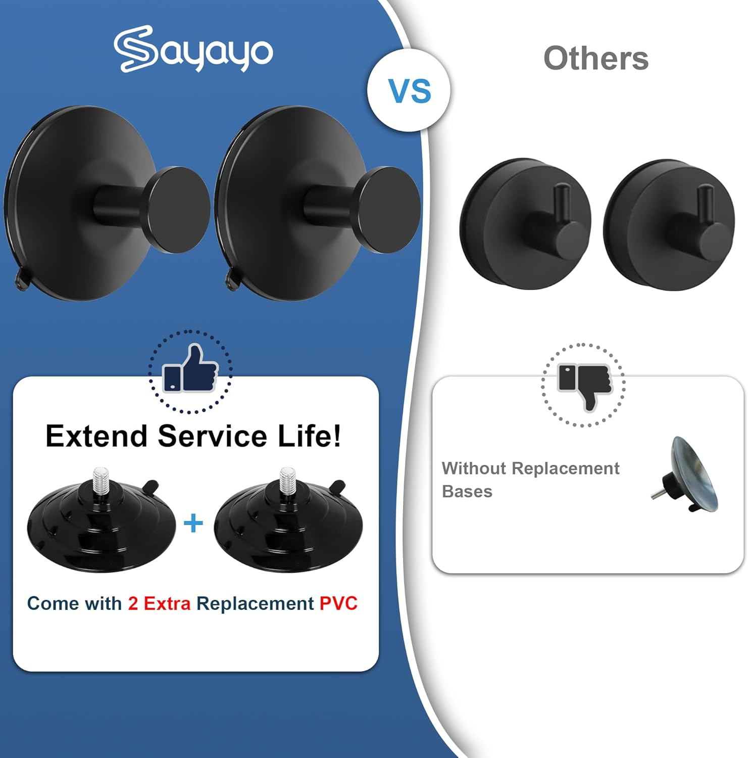 SAYAYO Suction Cup Hooks for Shower, 2Pcs Black Suction Towel Hook for Glass Window, SUS 304 Stainless Steel Bathroom Hooks for Glass Door, Mirror, Tile - Brushed image number 4