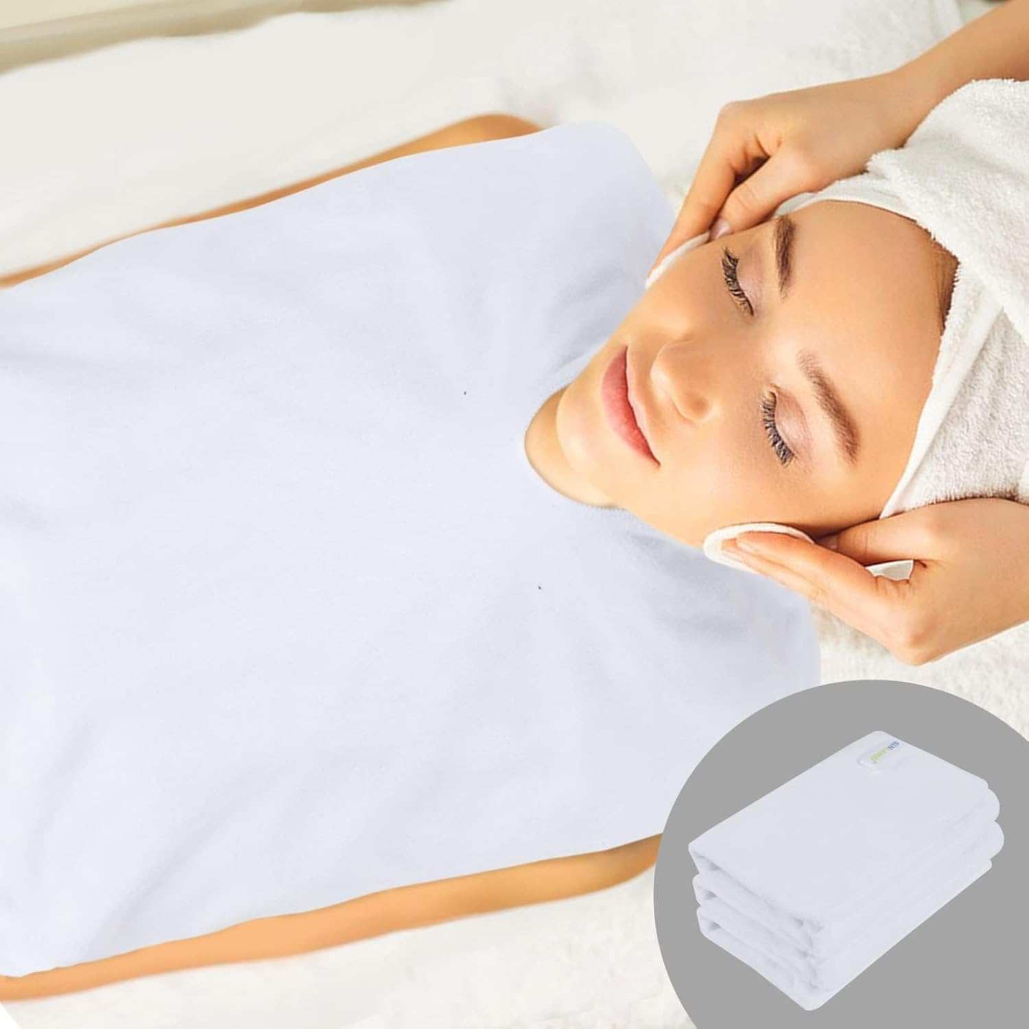 SINLAND Microfiber Esthetician Face Towels for Facial Treatments, 3 Pack White Reusable Spa Towels with Split Design for Facial Steam Massage and Cleansing image number 6