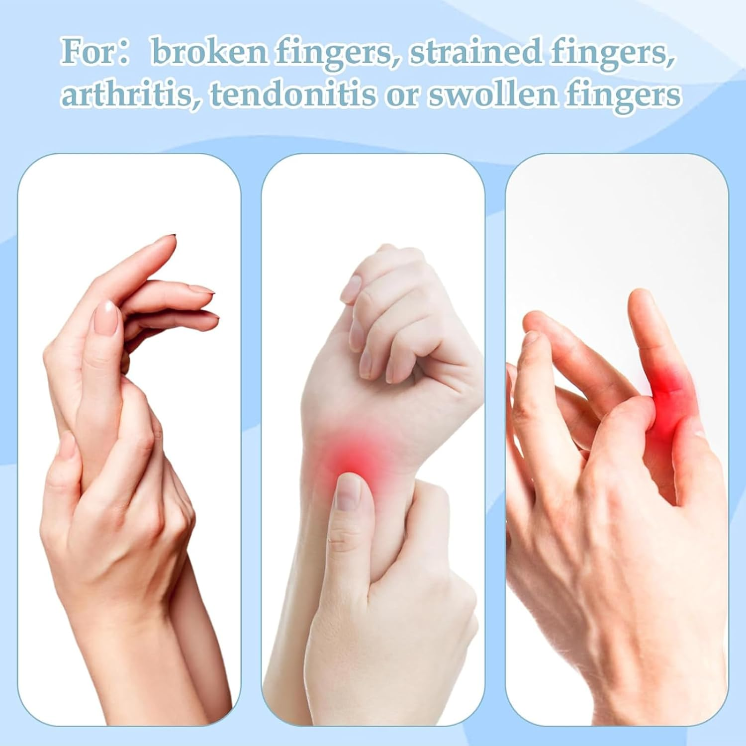 Tavvke 6 Pcs Trigger Finger Splints, Adjustable Single Straps Finger Splint Support Brace Kit for Broken/Straightener/Arthritis, Fits Thumb, Index, Middle, Ring & Pinky (6 Colors) image number 2