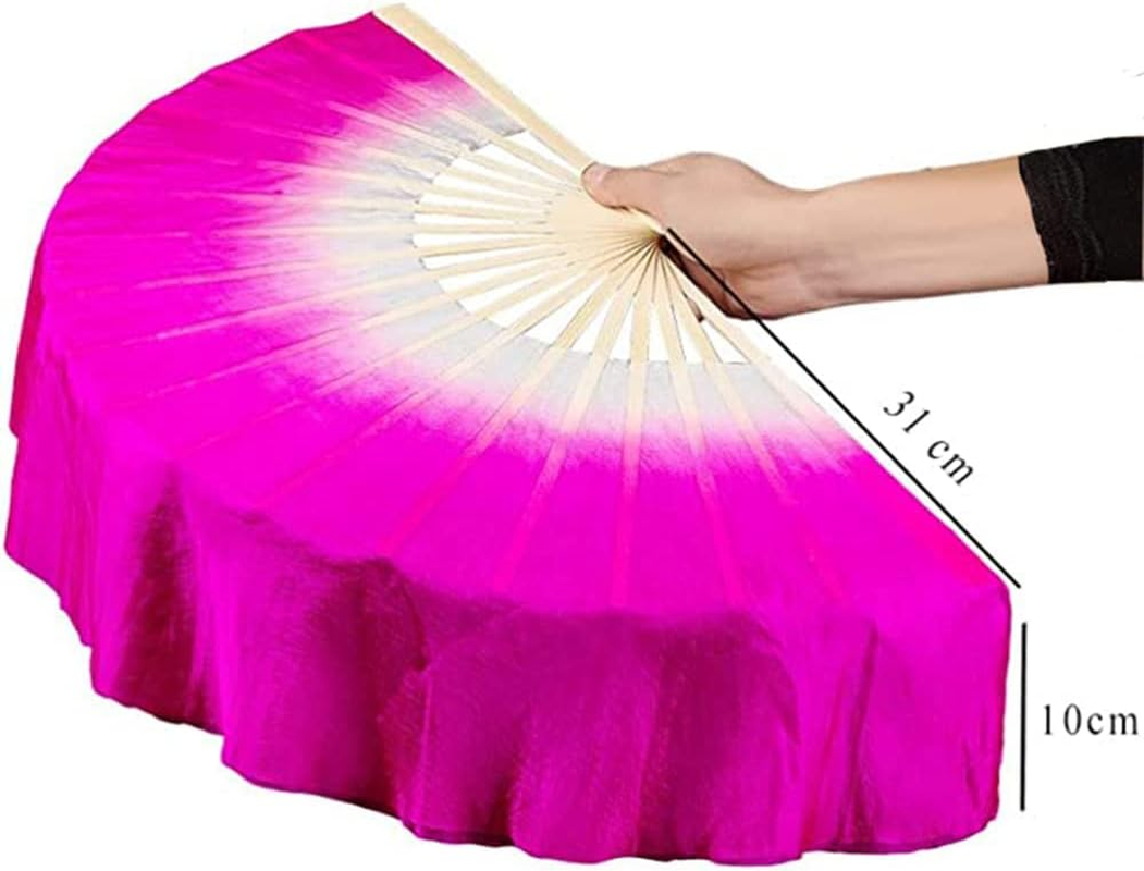 TMZAQH Women 40Cm(15.7") 1 Piece Right Hand Real Silk Belly Dance Short Fan Veils Gradient Color - White image number 3