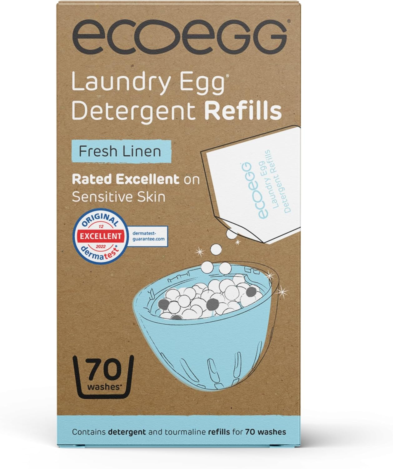 Ecoegg Laundry Egg Refill Pellets, 70 Washes, Detergent Replacement, No Enzymes, Chlorine Bleaches, Phosphates, Parabens, SLS/SLES or Palm Oil(Fresh Linen, 70 Count (Pack of 1) image number 5