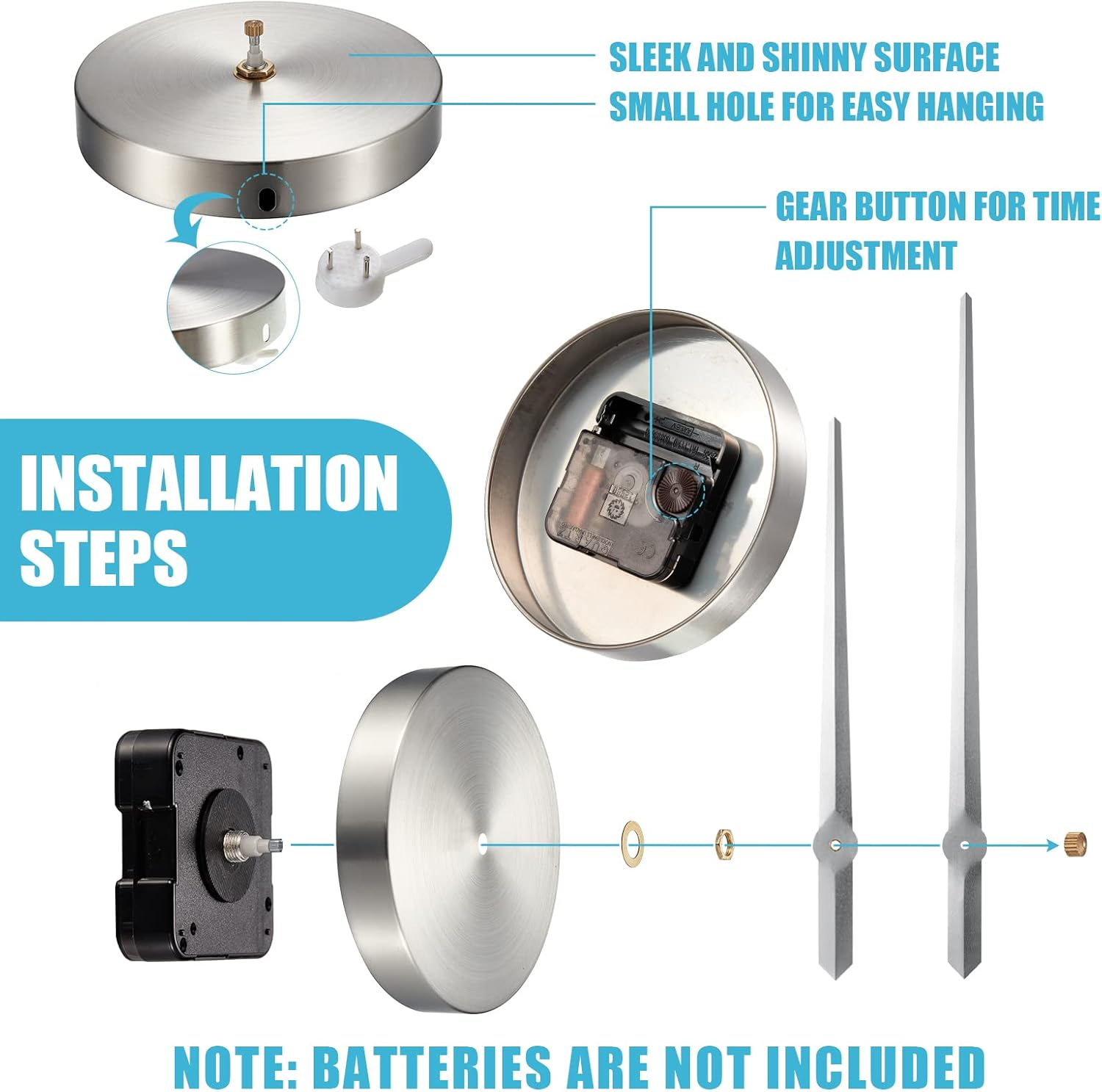 Junkin 3D Large Frameless DIY Wall Clock,Modern Decor Family Quote Wall Stickers Clock Kit for Home Living Room Bedroom Office Wall Decorations Adjustable Size (Silver) - Gold image number 2