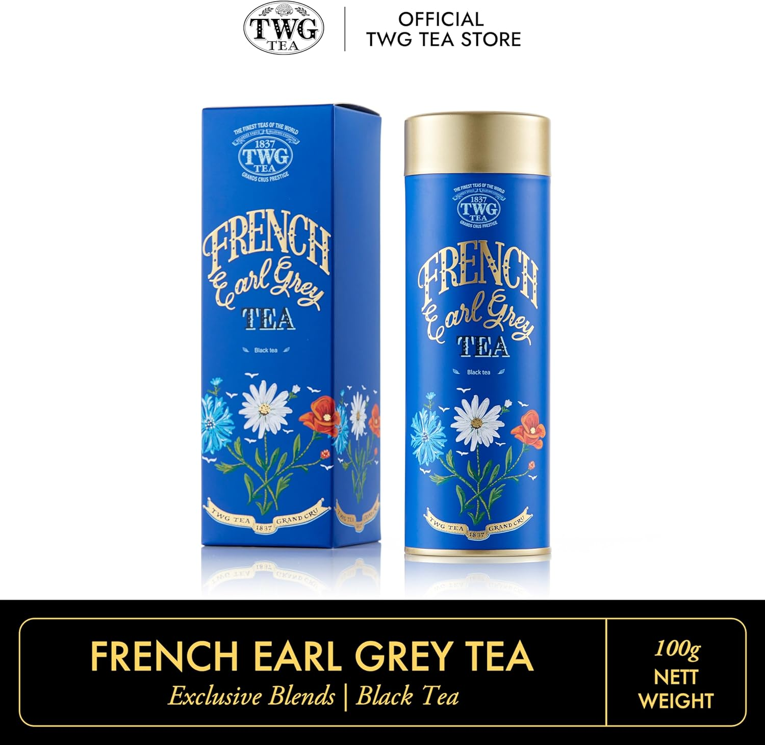 TWG Tea | French Earl Grey | Black Tea | Bergarmot & Blue Cornflowers | Haute Couture Tin, 100G | Gift Set