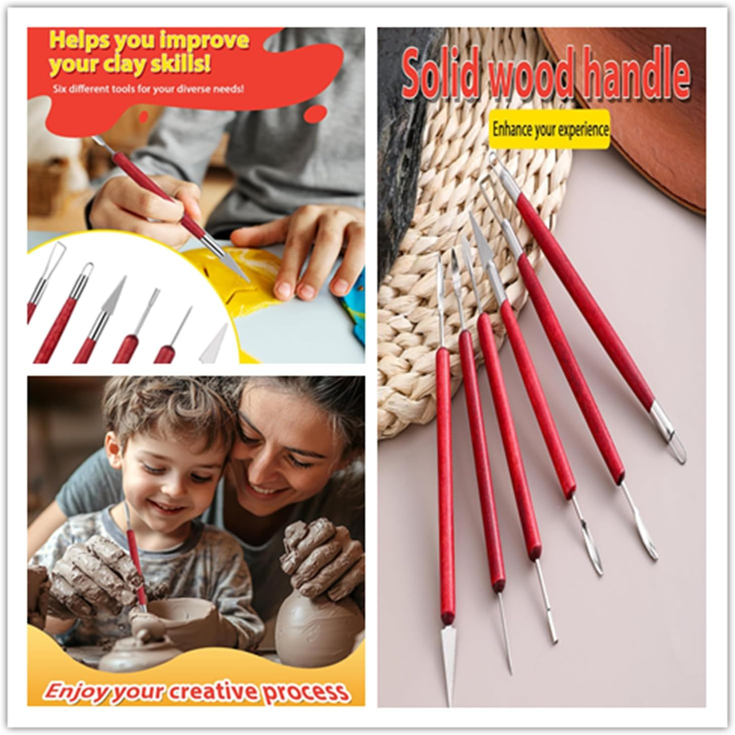 6 Pcs Clay Sculpting Tools, Double-Ended Polymer Clay Tools, Sculpting Set, Air Dry Clay Modeling Tools for Pottery and Sculpture image number 1