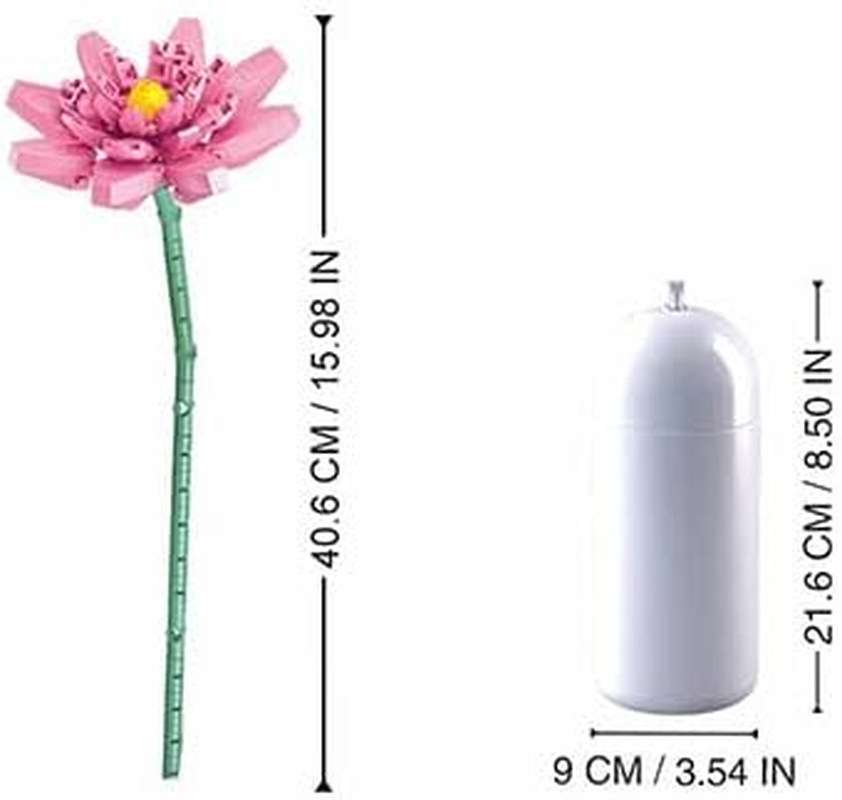 Stuban Building Block Flower Set, Creative Life Bricks, Pink Sunflower with Green Stem and Vase, 40.6 Cm, M38-B1101-06