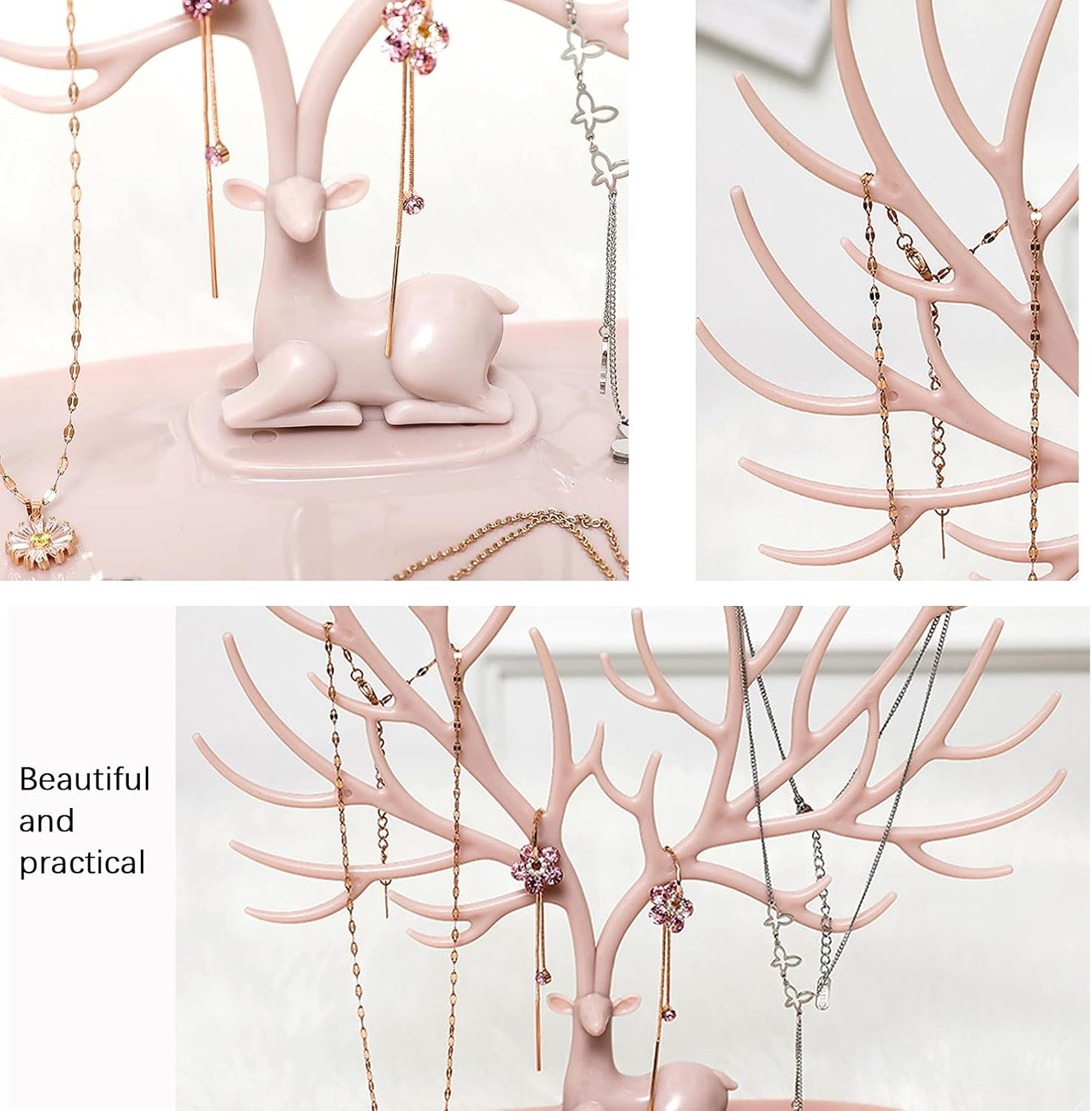 YCYUYK Jewelry Display Stand Hanging Organizer Table Top Necklace Holder Bracelet Ring Holder Trinket Tray Tree Stand Pink - Color-1 image number 5