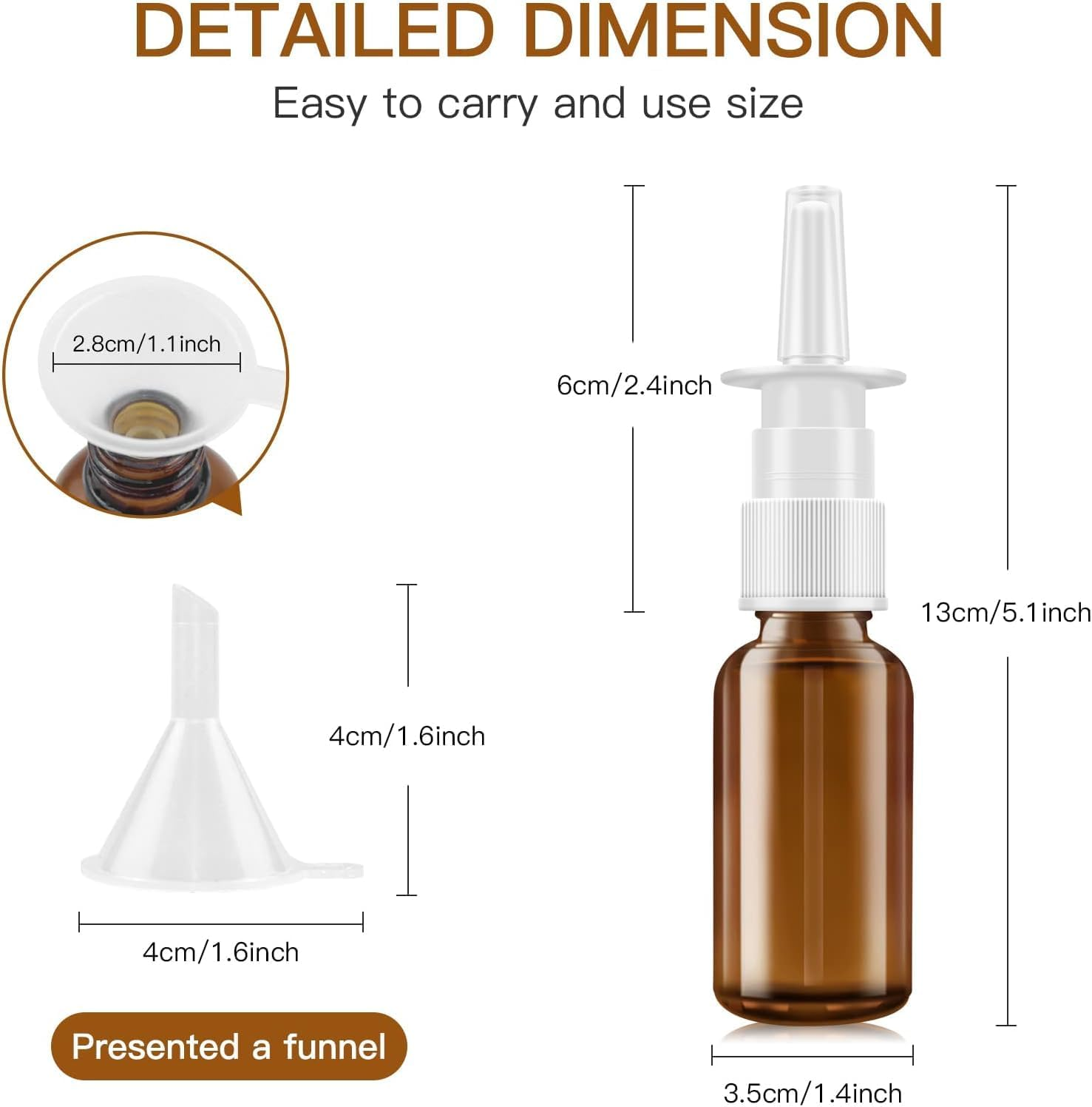 SOVYOULIVE Nasal Spray Bottle, 3 Pcs 30Ml/1Oz Glass Amber Empty Nose Spray Bottle, Small Refillable Nasal Sprayer with Funnels and Labels image number 6