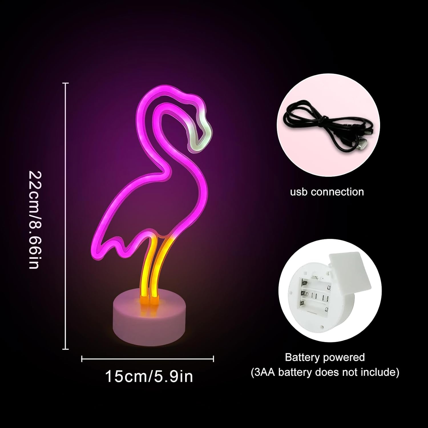 Flamingo Neon Signs with Base Flamingo LED Lights USB Battery Operated Luminous Colorful Lamp for Bedroom Birthday Party Valentine'S Day Gift image number 6