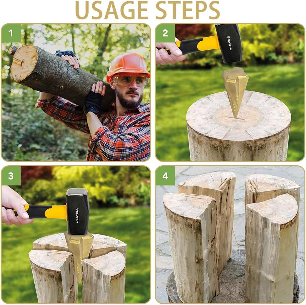 Manual Log Splitter Wedge - 5Lb Heat-Treated Wood Grenade Drop-Forged and Heavy Duty image number 4