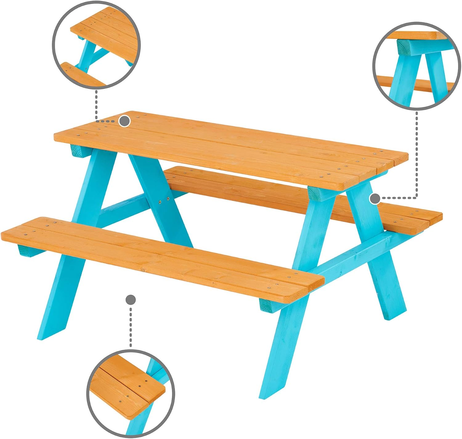 Teamson Kids Outdoor Picnic Table & Bench Set, Aqua/Natural