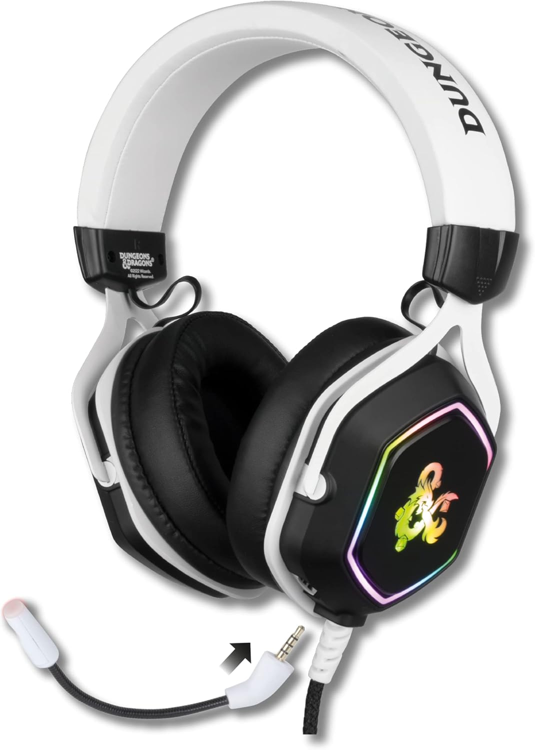 Konix Dungeons & Dragons Gaming-Headset Rainbow F&uuml;r PC - 50 Mm Lautsprecher - Mikrofon - 2 M Usb-Kabel - Hintergrundbeleuchtung - Wei&szlig; Und Schwarz image number 1