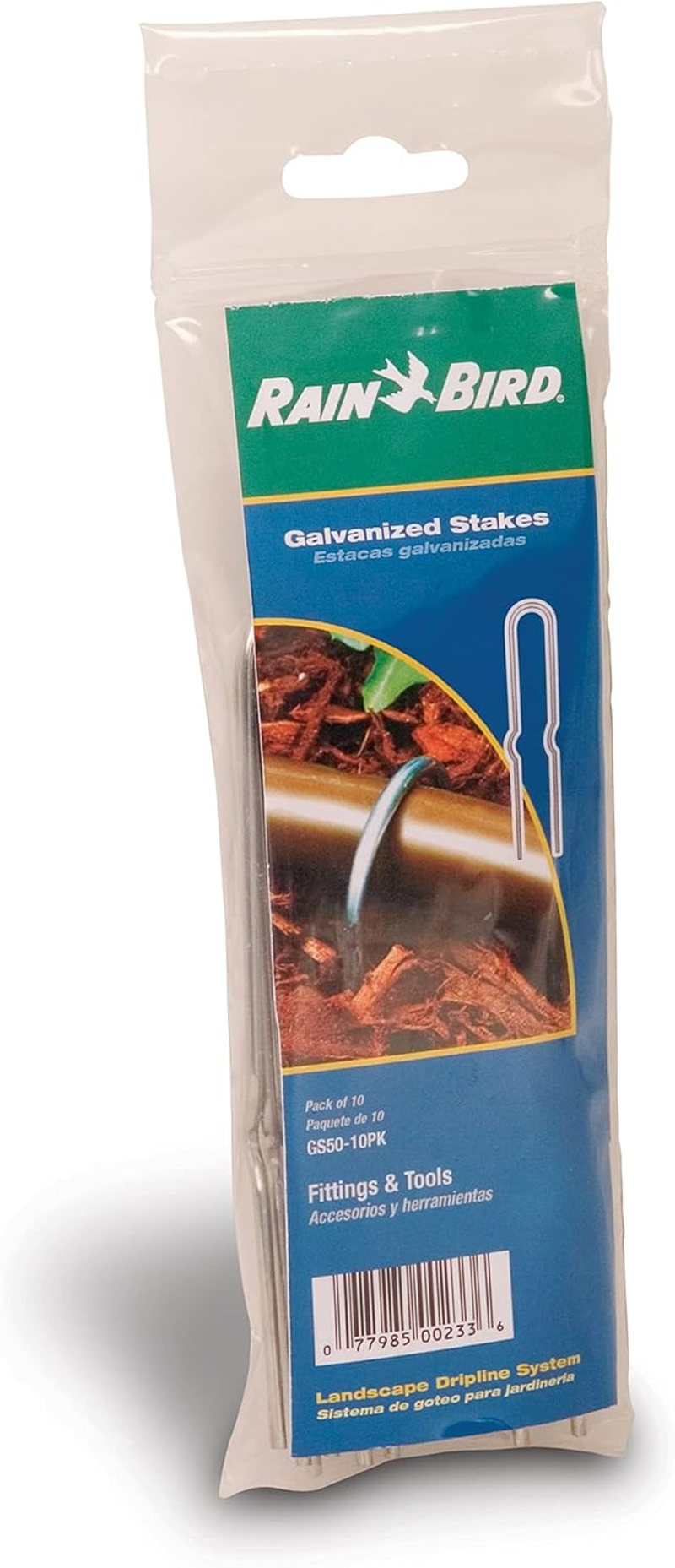 Rain Bird GS50/10PS Drip Irrigation 6" Galvanized Wire Stake for 1/2" Tubing, 10-Pack,Silver