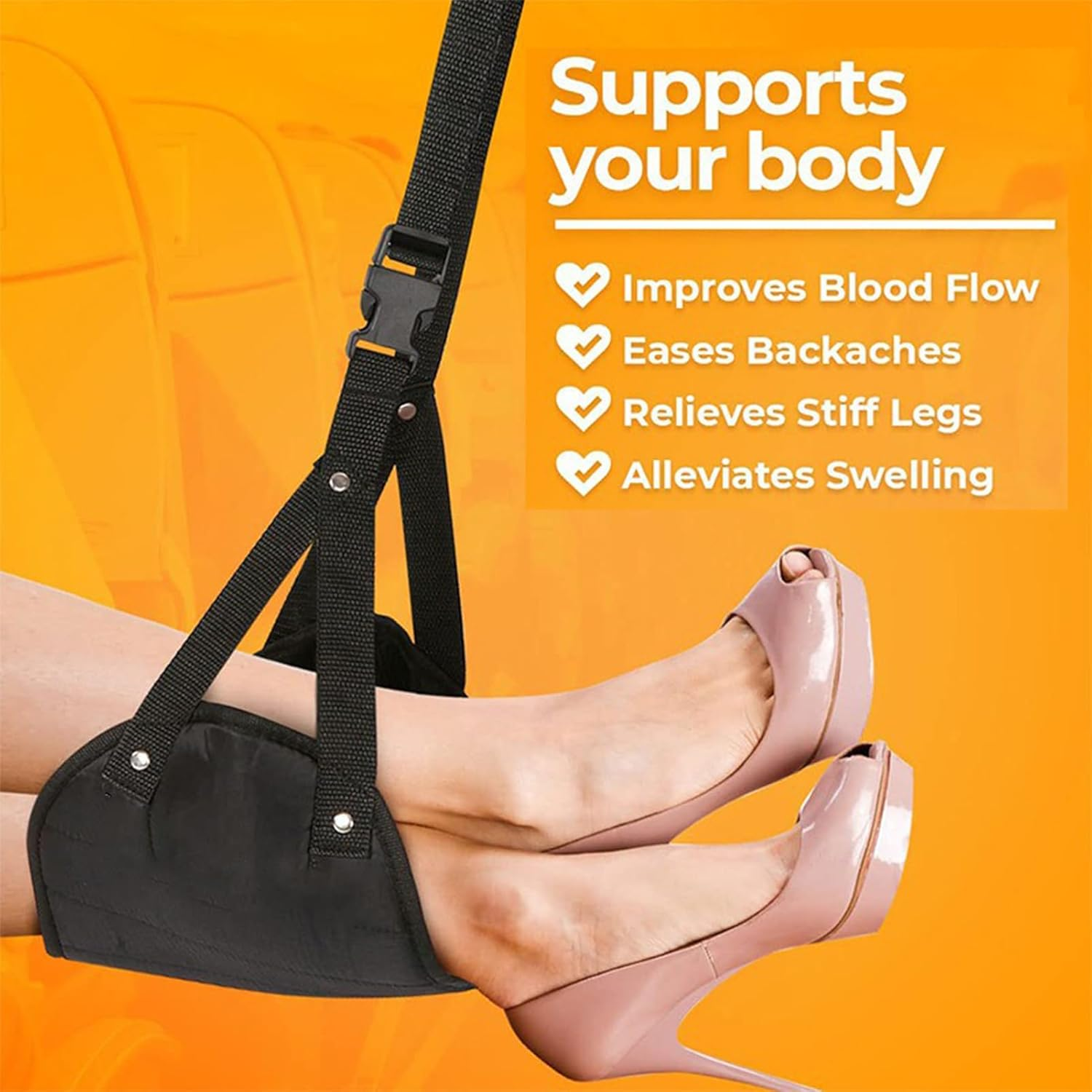 Travel Foot Rest with Height Adjustable Foot Hammock for Travel and Office, Travel Accessories for Portable Foot Hammock for Airplane（Black）