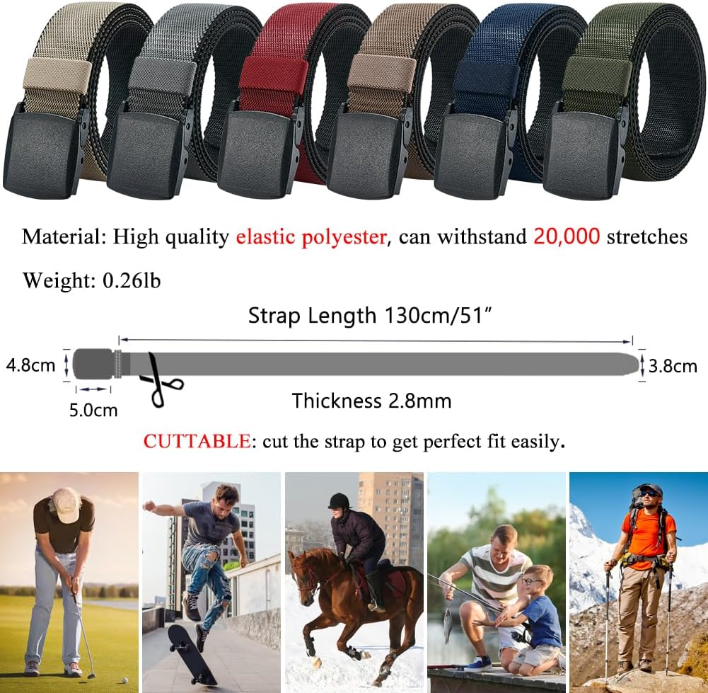 Men'S Elastic Stretch Belts - 2 Colors in 1 Reversible Belt Strap with Plastic Buckle, Adjustable Trim to Fit 27-49" Waist image number 2