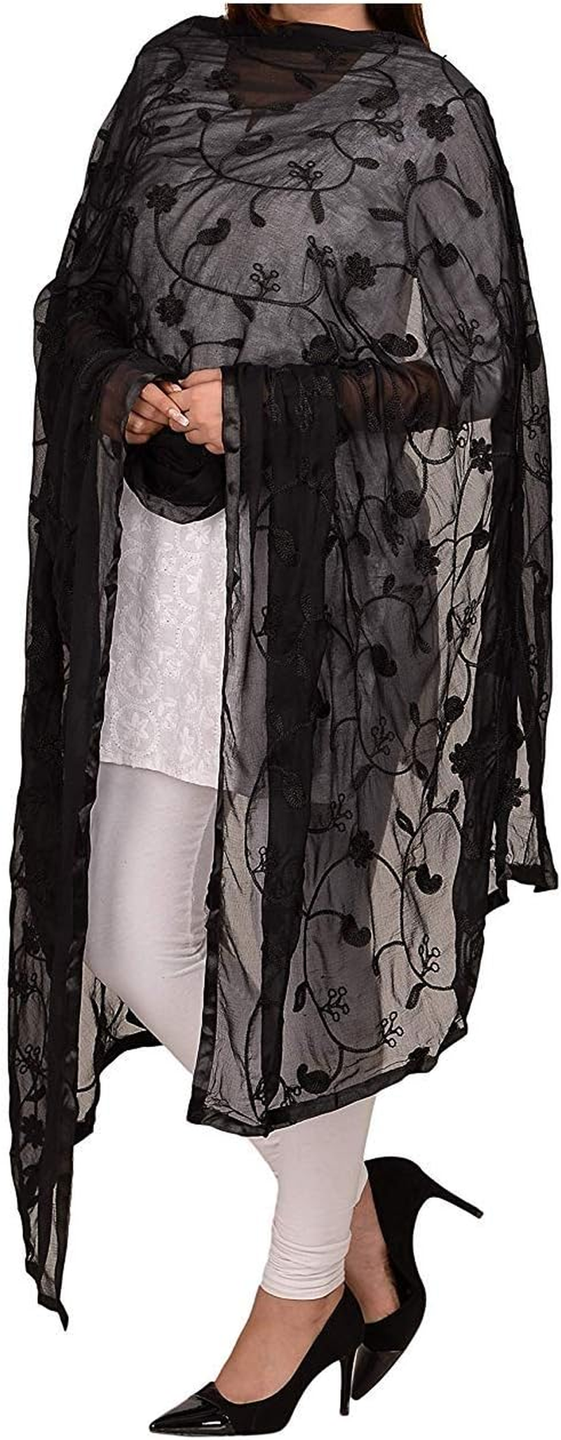 APRATIM Chiffon Embroidery Dupattas Neck Scarf Fashionable Stole - for Girls Women'S Free Size- 2.25 Meters, Black, 2.25 Meter image number 3