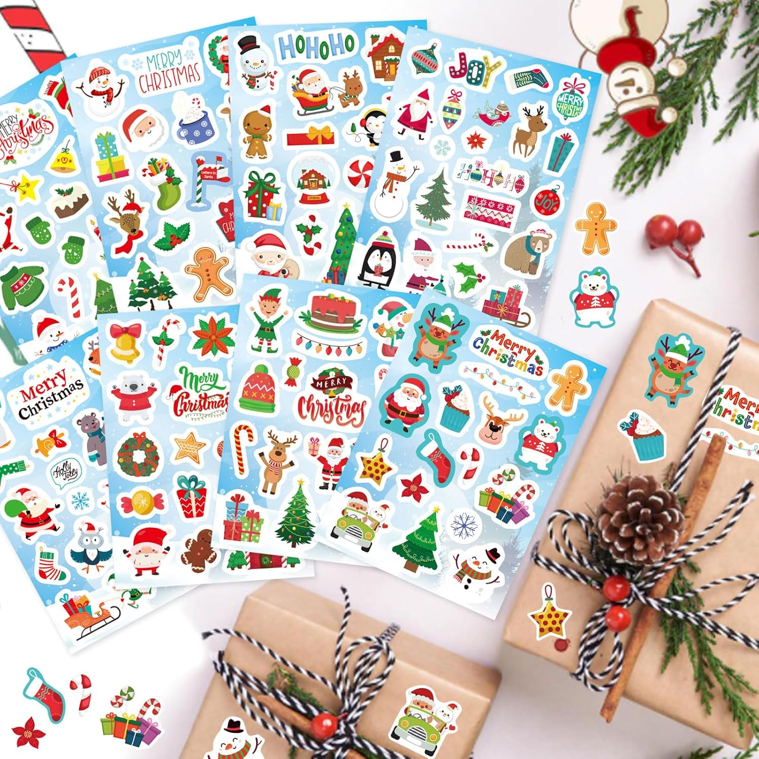 Christmas Theme Stickers, 284Pcs Christmas Stickers for Kids, Merry Christmas Stickers Non-Repeating, Adhesive Xmas Winter Holiday Party Stickers, Christmas Goodie Bag Fillers Christmas Party image number 4