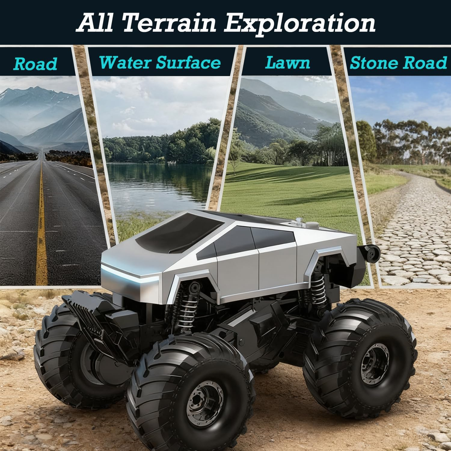 Amphibious Remote Control Car, 1:18 Monster Truck Toys for Boys RC Cars, 2.4 Ghz Waterproof Cyber RC Trucks, 4WD All Terrain Off-Road Pickup, Kids Christmas Birthday Gifts Present Boy Girl Toys Age 8+ image number 5