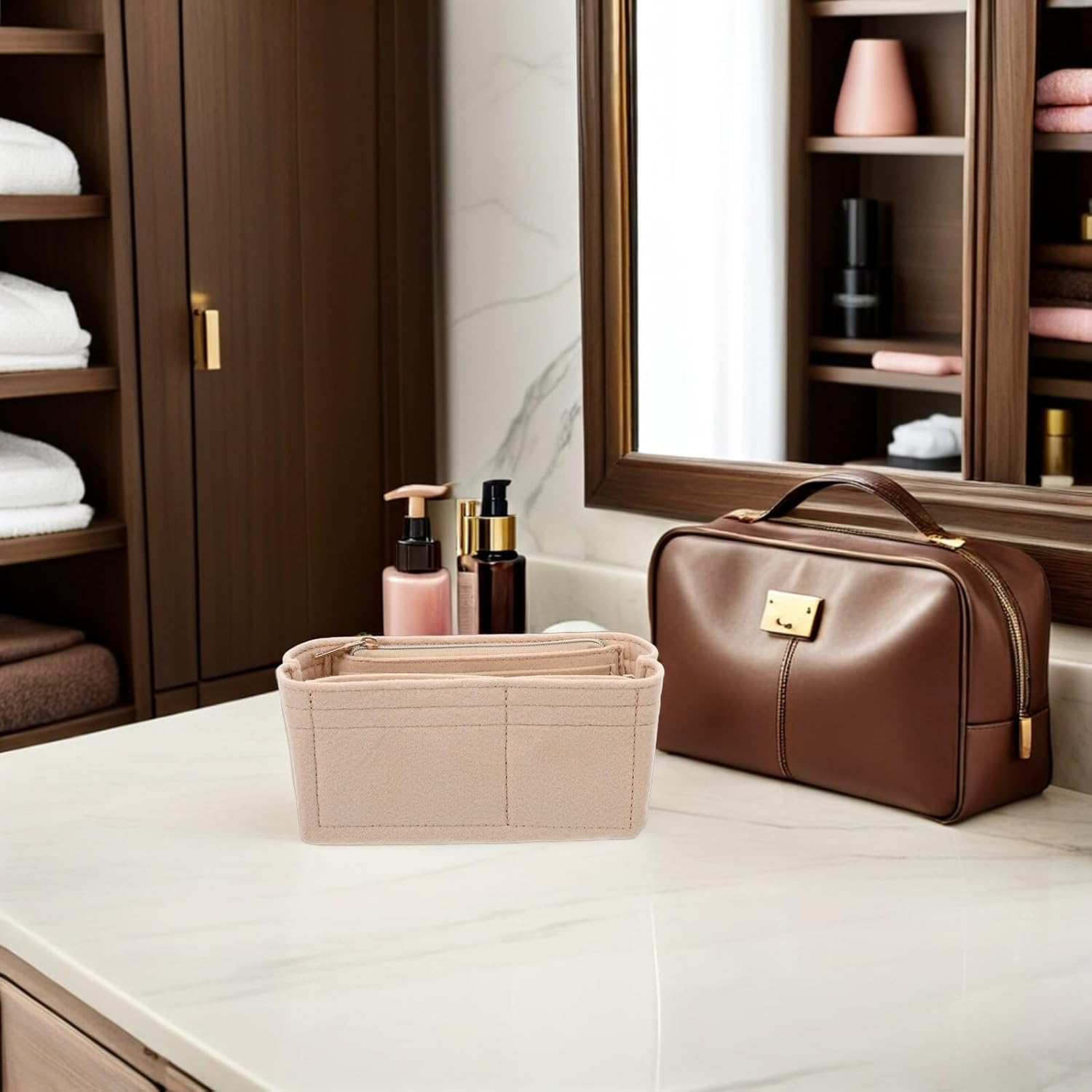 KESYOO Felt Bag Organizer with Zipper, Inner Liner for Makeup Bag, Multipurpose Insert for Handbag, Protection and Organization for Daily Use and Travel image number 3