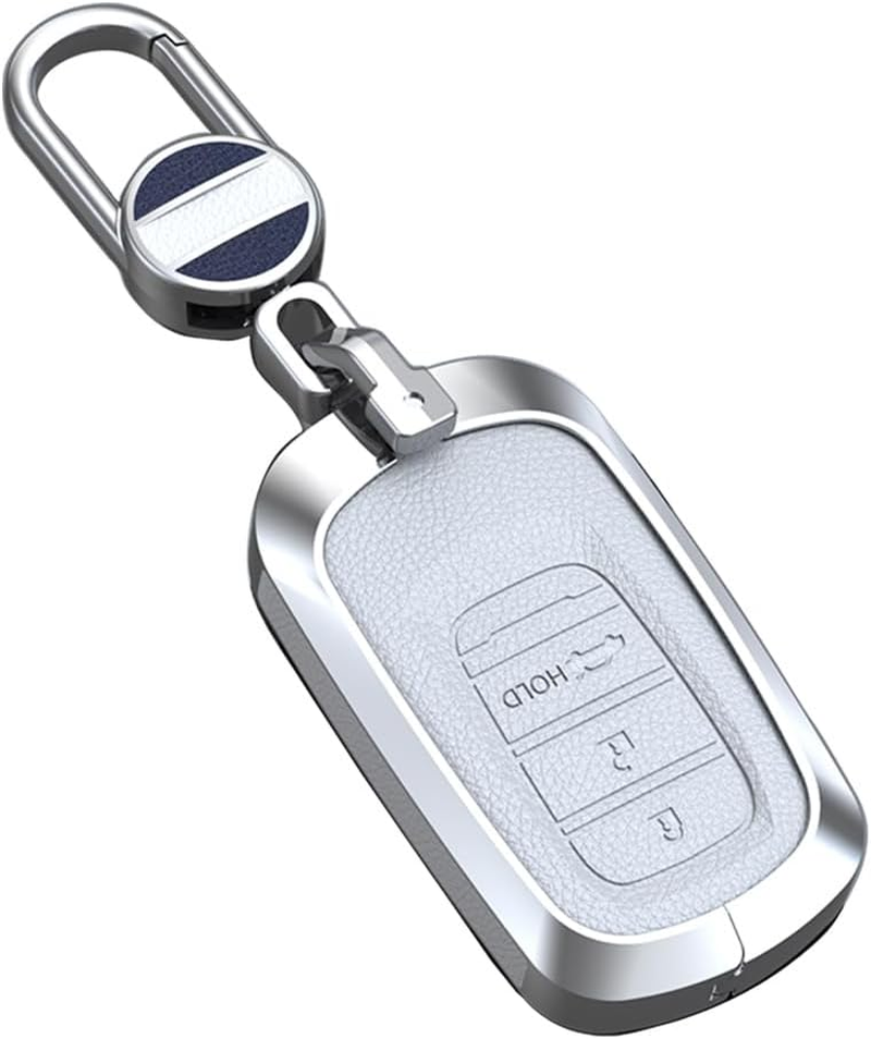 Ontto 3 Buttons Leather Key Fob Cover Fit for Honda Accord Civic HR-V CR-V Pilot Sport SI EX EX-L Touring 2022 2023 Keychain Accessories Zinc Alloy Smart Key Case Shell Holder Bag Keyring Black B