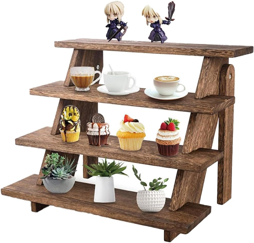 4-Tier Wooden Display Shelf, Desktop Tiered Plant Stand, Space-Saving Tabletop Organizer Rack, for Small Spaces Books & Decor (43 X 33.5 X 34.5CM) image number 5
