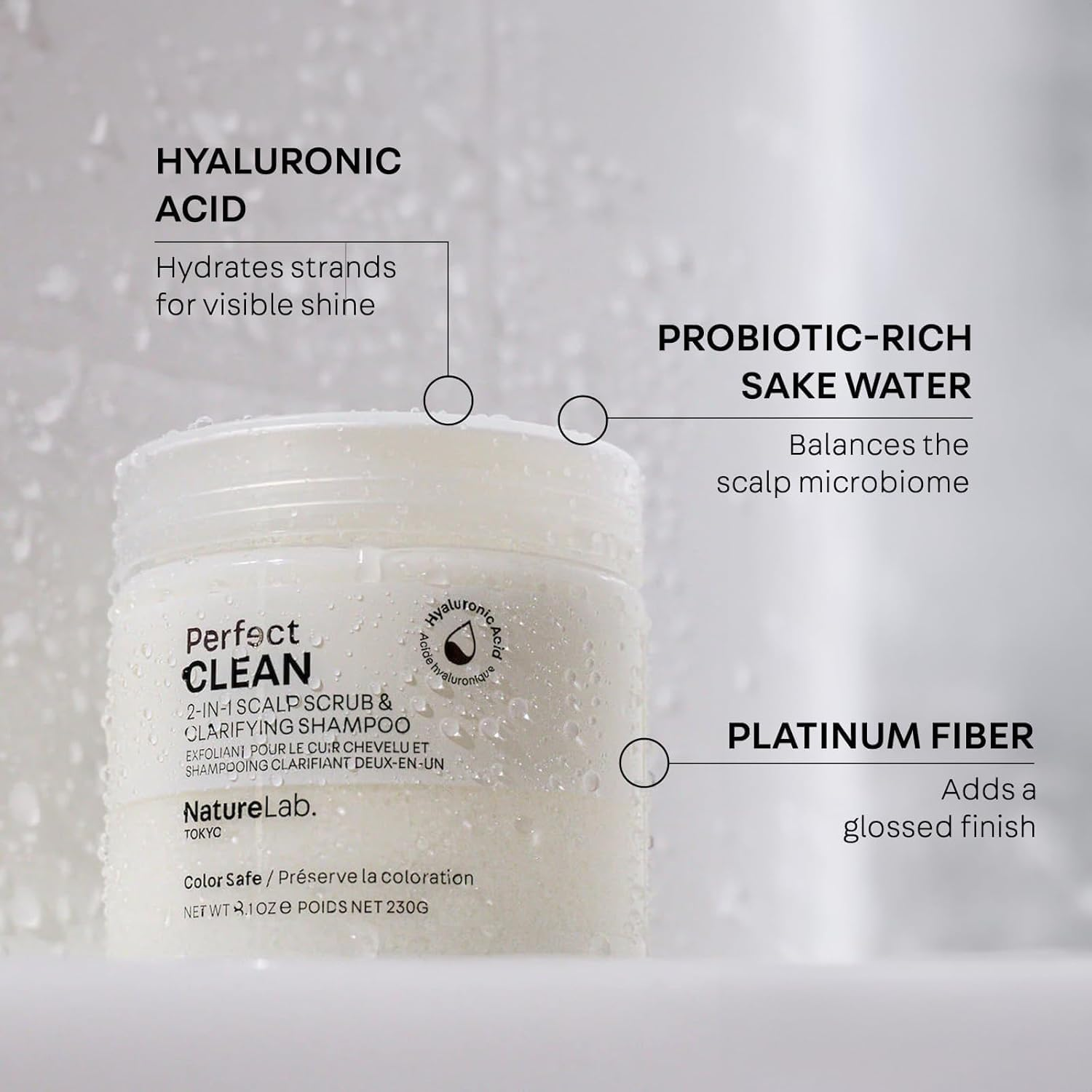 Naturelab.Tokyo Perfect Clean Scalp Scrub & Clarifying Shampoo - Exfoliating Sugar Crystals, Probiotic Sake Water, Hyaluronic Acid - 2-In-1 Deep Scalp Cleanser for Shine & Hydration, 8.1 Oz, Original image number 6