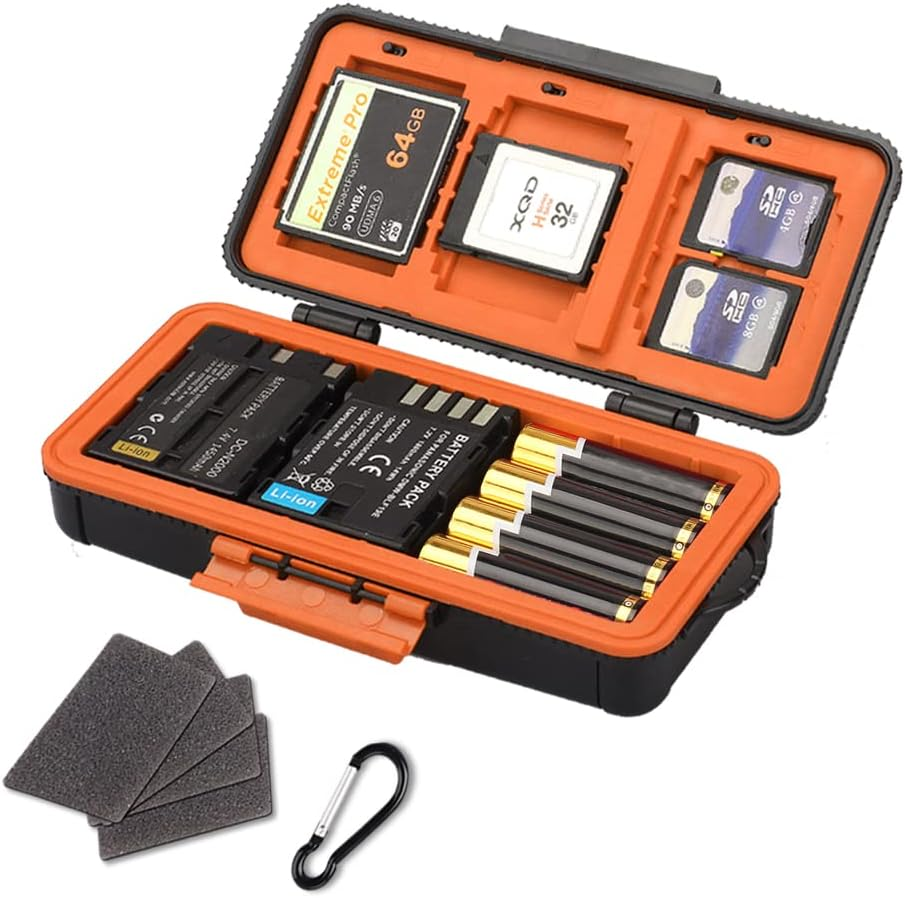 Camera Battery and Memory Card Case - Professional Water-Resistant & Shockproof Storage Box for 3 Batteries or 4 AA Batteries, 6 SD SDXC SDHC and 3 XQD or 3 CF Cards-O image number 3