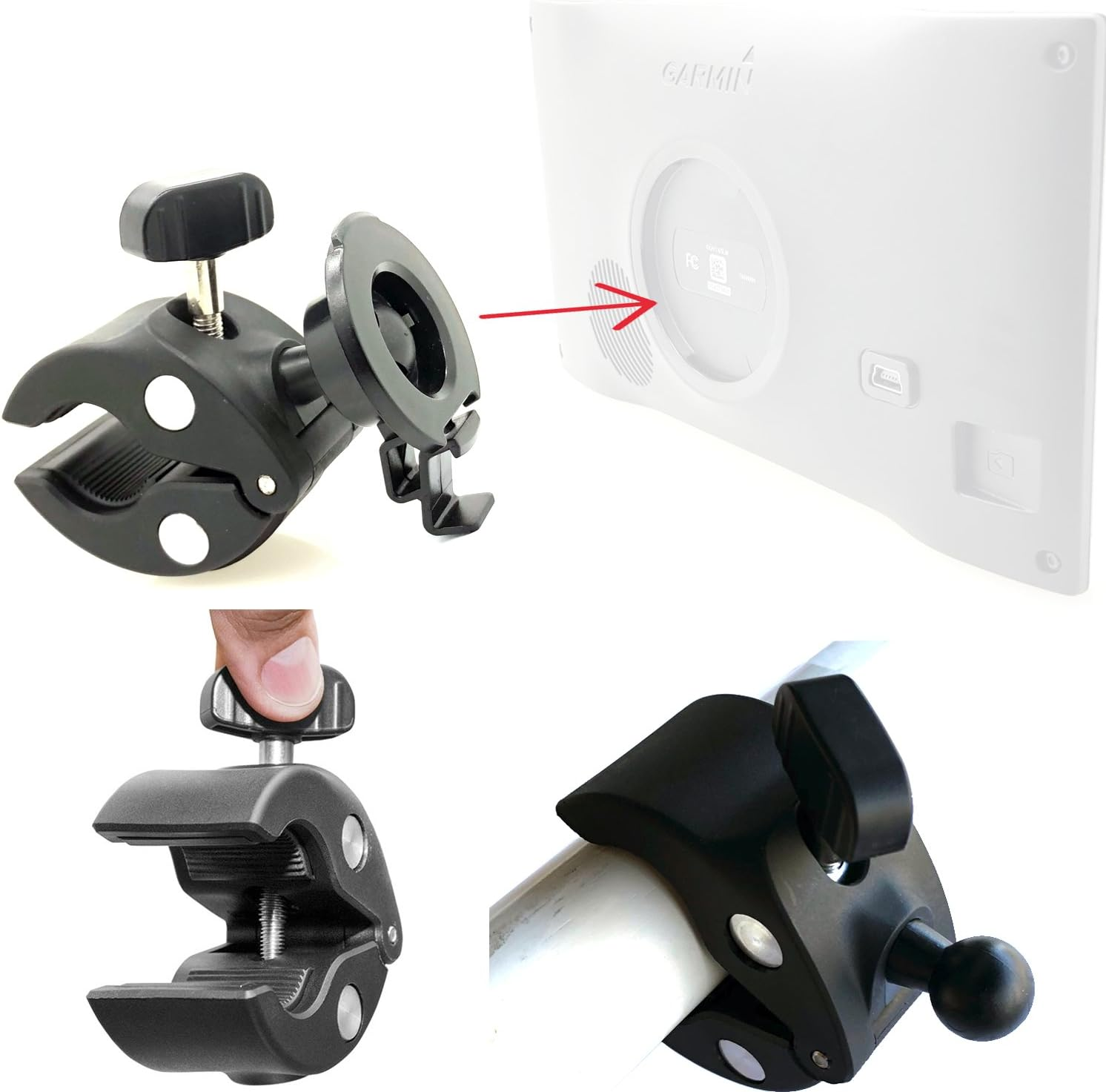 Heavy Duty Bike Motorcycle Clamp Mount Holder for Garmin Nuvi 52LM 54 55LMT 56LMT 57LMT 58LMT 66 67 68 2557 2559LMT 2597 2598 2639 2689 2699 Drive Drivesmart 51 60 61 62 63 65 67 LMT T GPS image number 2