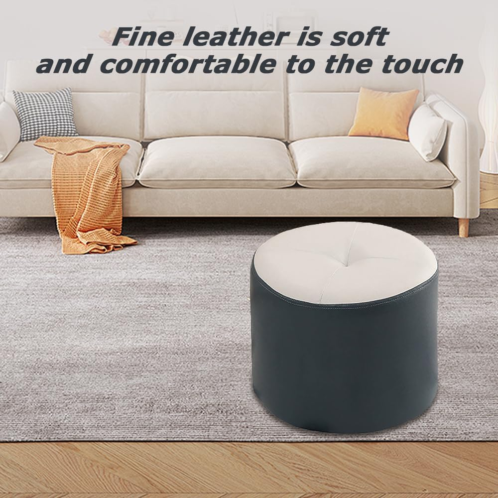 Modern PU Leather Stool with Wooden Frame，Multifunctional Entryway Bench, Shoe Changing Ottoman, Soft Cloud Grey Compact Seat for Living Room, Bedroom & Office (31X31X26Cm) image number 4
