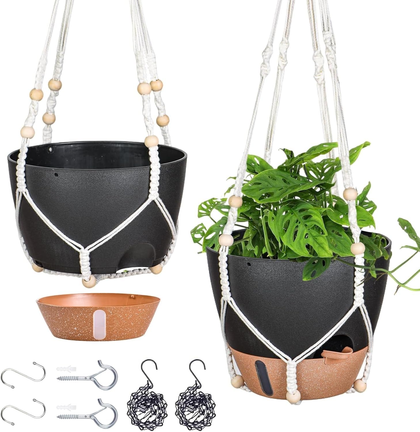 10 Inch Hanging Planters for Indoor Plants & Outdoor - 2 Pack Self-Watering Hanging Pots with Drainage Holes, Visual Reservoir, 2 Hangers - Self-Watering Hanging Baskets Flower Pots