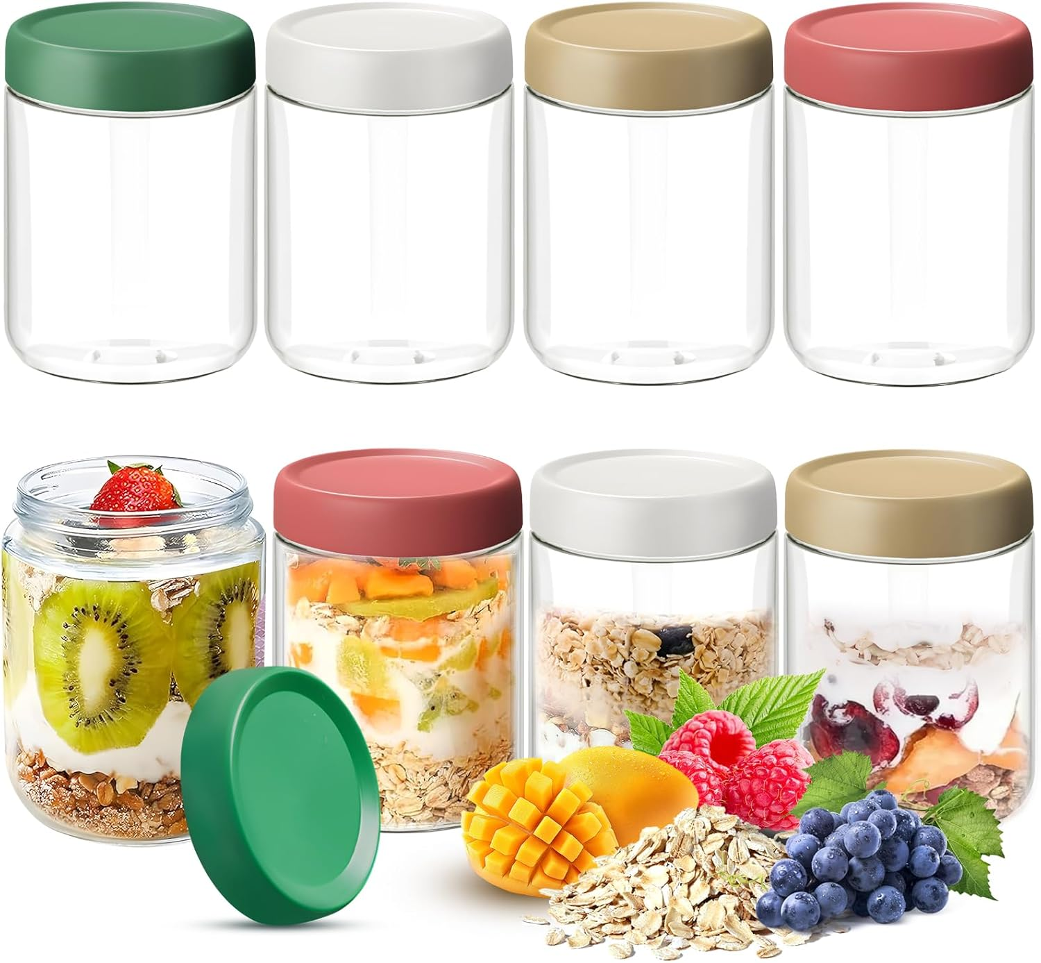 8 Pcs 480Ml/16Oz Overnight Oats Container Glass Jar with Lids, Meal Prep Food Storage Glass Containers, Wide Mouth Overnight Oats Mason Jars for Snacks Yogurt Chia Pudding Cereal Breakfast image number 4