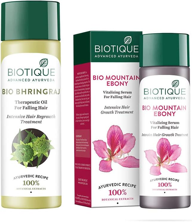 Biotique Bio Bhringraj Fresh Growth Therapeutic Oil, 200Ml and Biotique Bio Mountain Ebony Vitalizing Serum for Falling Hair Intensive Hair Growth Treatment, 120Ml (Pack of 2) image number 4