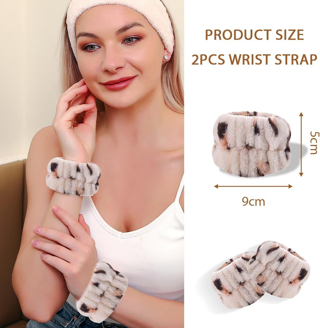 1 X Women'S Headband, 2 Pieces Face Wash Wrist, Hair Band, Cosmetic Headband, Reusable Hair Bands Make up Made of Sponge, Hair Bands for Makeup (Leopard Pattern Style) image number 2