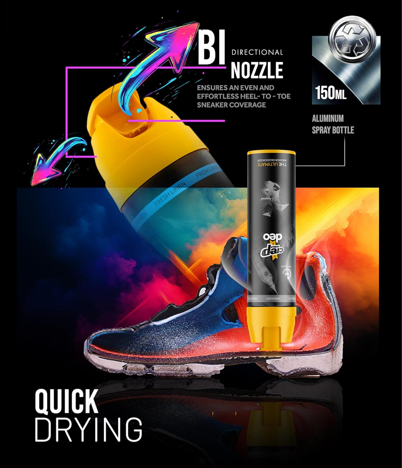 Crep Protect Shoe Deodorizer Spray - Foot & Shoe Odor Eliminator for Smelly Shoes, Sneakers, Boots, Suede & Nubuck - 24-Hour Freshness, Refreshing Scent (5.07Oz), Black, One Size image number 1