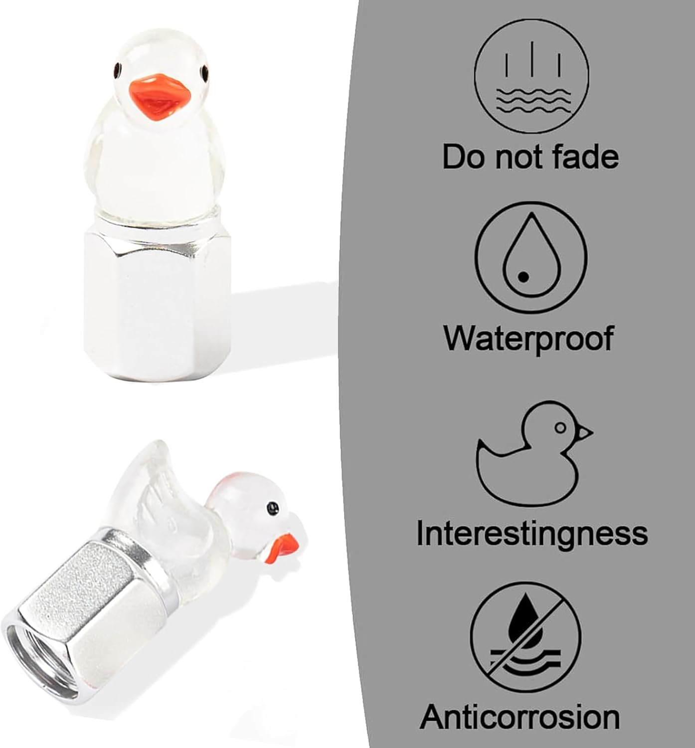 4 Pcs Cute Duck Car Tyre Valve Caps, Glow in the Dark Tire Valve Caps,Interesting and Practical Tyre Decoration, Universal for Cars, Suvs, Bike, Trucks and Motorcycles (White) image number 1