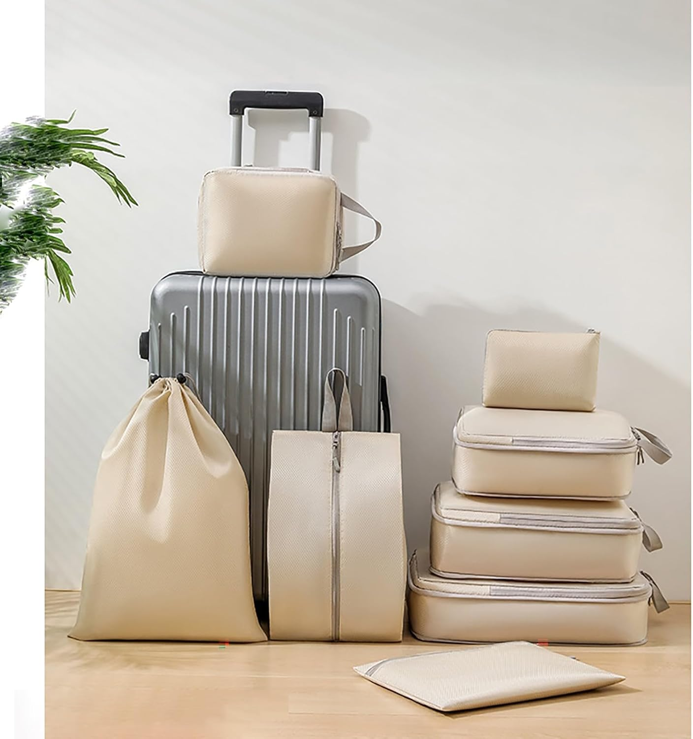 Ottsas Compression Packing Cubes 8 Set Travel Luggage Packing Organizers Set (Ivory, Compression Packing Cubes) image number 2