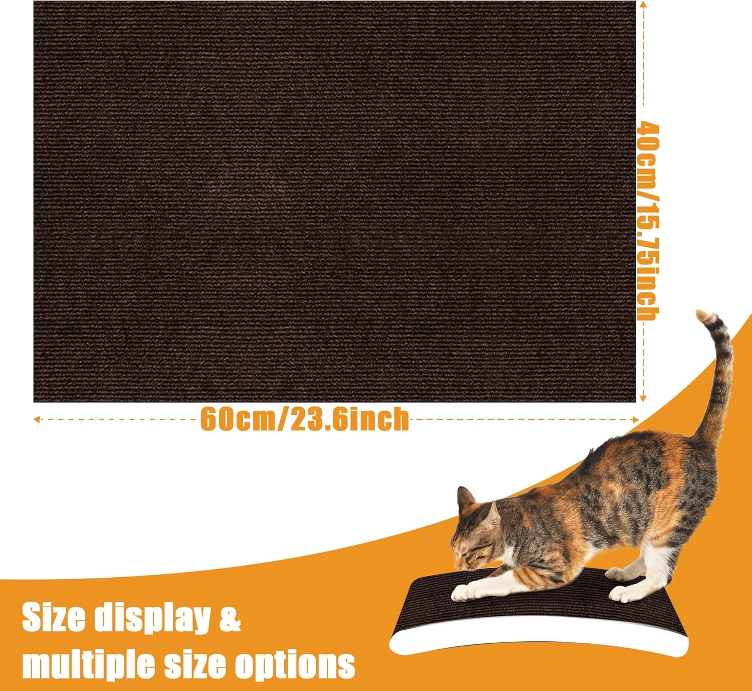 Cat Scratching Mat Self-Adhesive, Trimmable Furniture Protector for Couch, Sofa, Wall & Cat Trees - Durable Scratch Pad with Nano Tape, DIY Climbing Carpet for Indoor Cats (Brown, 23.6"X15.8") - Brown image number 2