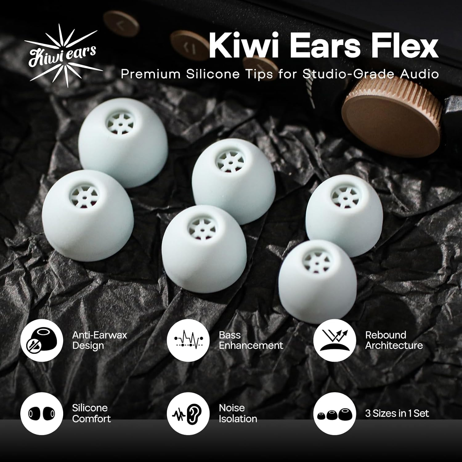 Linsoul Kiwi Ears Flex Earbud Tips, Replacement Silicone IEM Tips, 3 Pairs, S/M/L Size, for KZ ZS10 Pro, Singolo, HBB Hades, Orchestra Lite, Cadenza Wired/Wireless Earphones (Grey) - Black image number 4