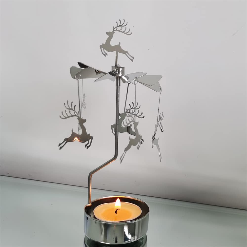 Kingnero Rotary Candle Holder Spinning Candleholder Tea Light Candle Powered Carousel Small Gift (Reindeer) image number 1
