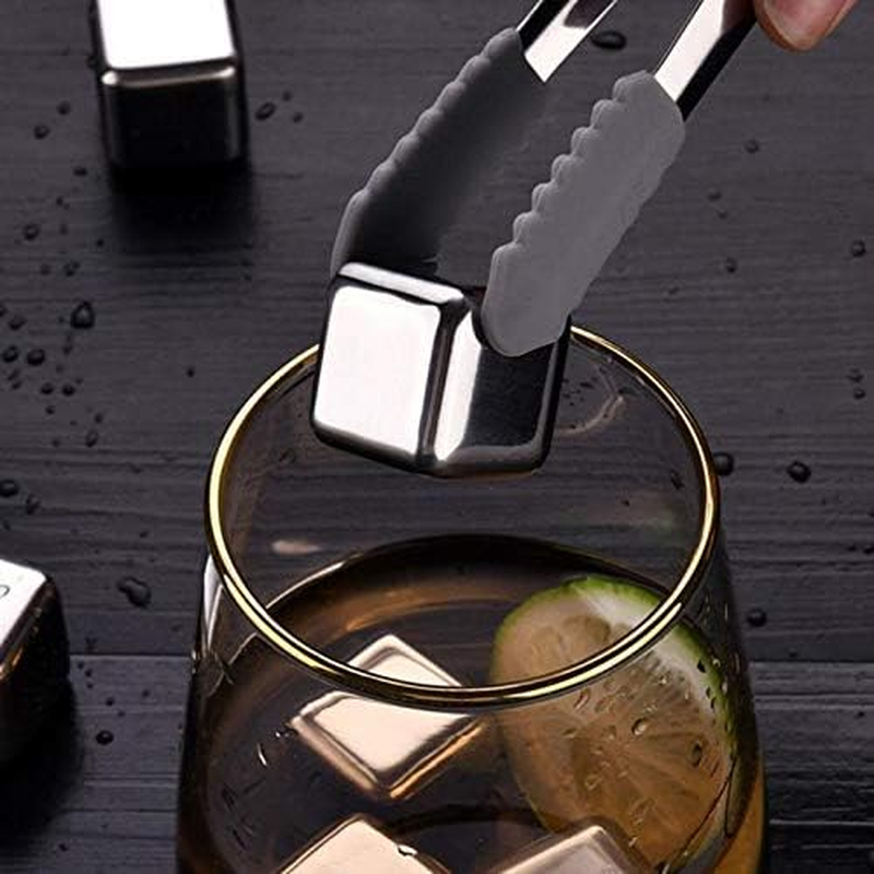 Whiskey Stones - 8 Pcs Stainless Steel Ice Cubes - Reusable Whisky Chilling Rocks Metal Ice with Tongs and Freezer Storage Tray for Beer Wine Cooler image number 3