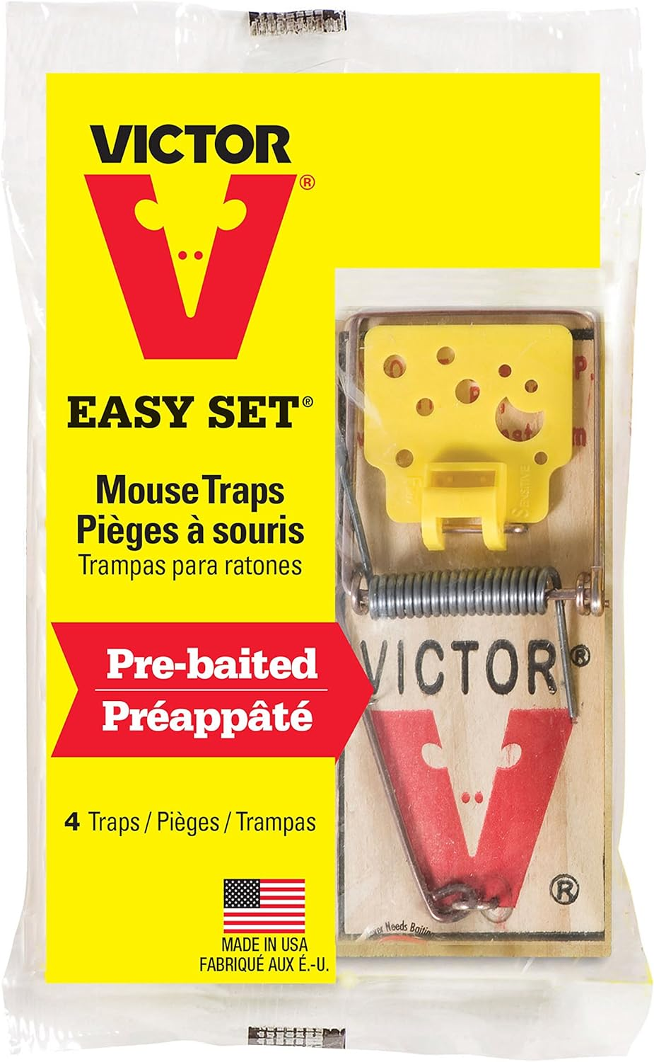 Victor Easy Set Mouse Traps (4 Pieces) - Pre-Bait Impact Traps with Large Release Pedal for Easy and Quick Mouse Control - Non-Toxic and Recyclable - Mod. M032 image number 1