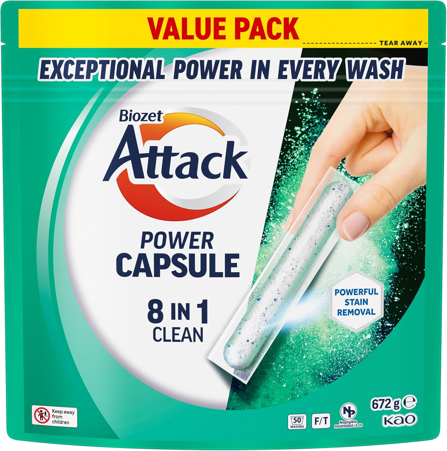 Biozet Attack Power Laundry Capsules 8 in 1 Clean 50 Pack image number 1