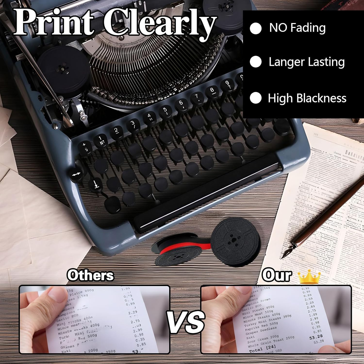 4 Pairs Universal Typewriter Ribbon, Twin Spool Ribbon Replacement Pack, Typewriter Ink Ribbon for Most Typewriter - Black image number 2