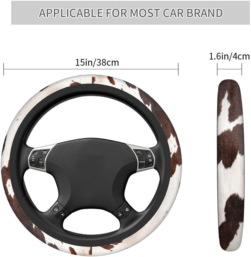 Swono Cow Skin Universal Neoprene Steering Wheel Cover Australian Cow Skin Brown 15 Inch Steering Wheel Covers, Printed Steering Wheel Elastic Protection for Women and Girls - Easter Eggs image number 3