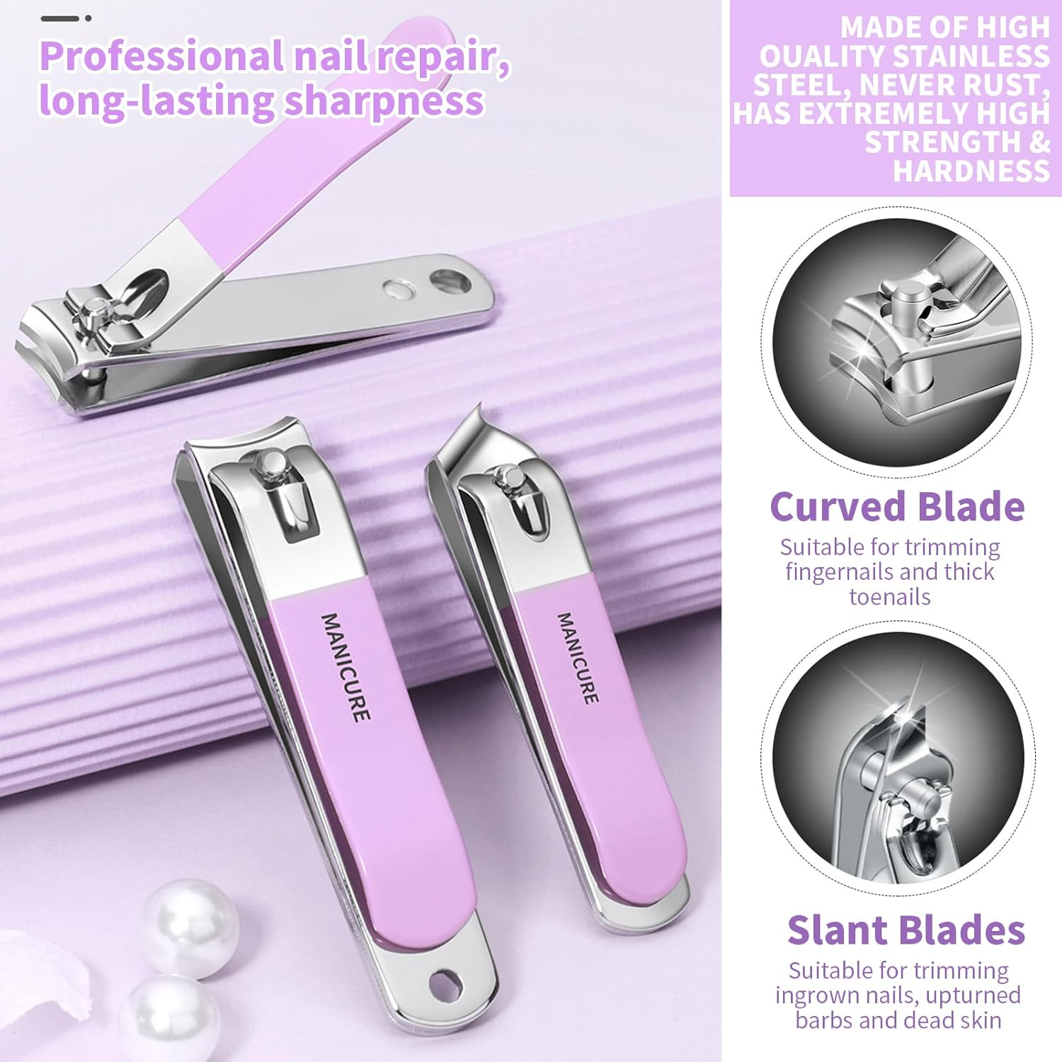 13-In-1 Nail Kit, Manicure Set with Tweezers/Nail File/Nail Clippers/Cuticle Trimmer/Facial Care Tools, Professional Manicure & Pedicure Set, Travel Portable Nail Cutter Set for Men Women (Purple) image number 2