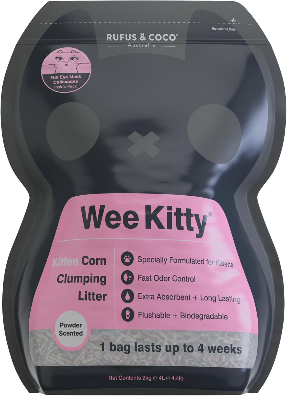 Wee Kitty Kitten Corn Clumping Litter | Gentle Natural Scent | Soft Unicorn-Coloured Pellets | Plant-Based, Flushable, Low Dust, Fast Clumping | 4Kg/8L image number 2