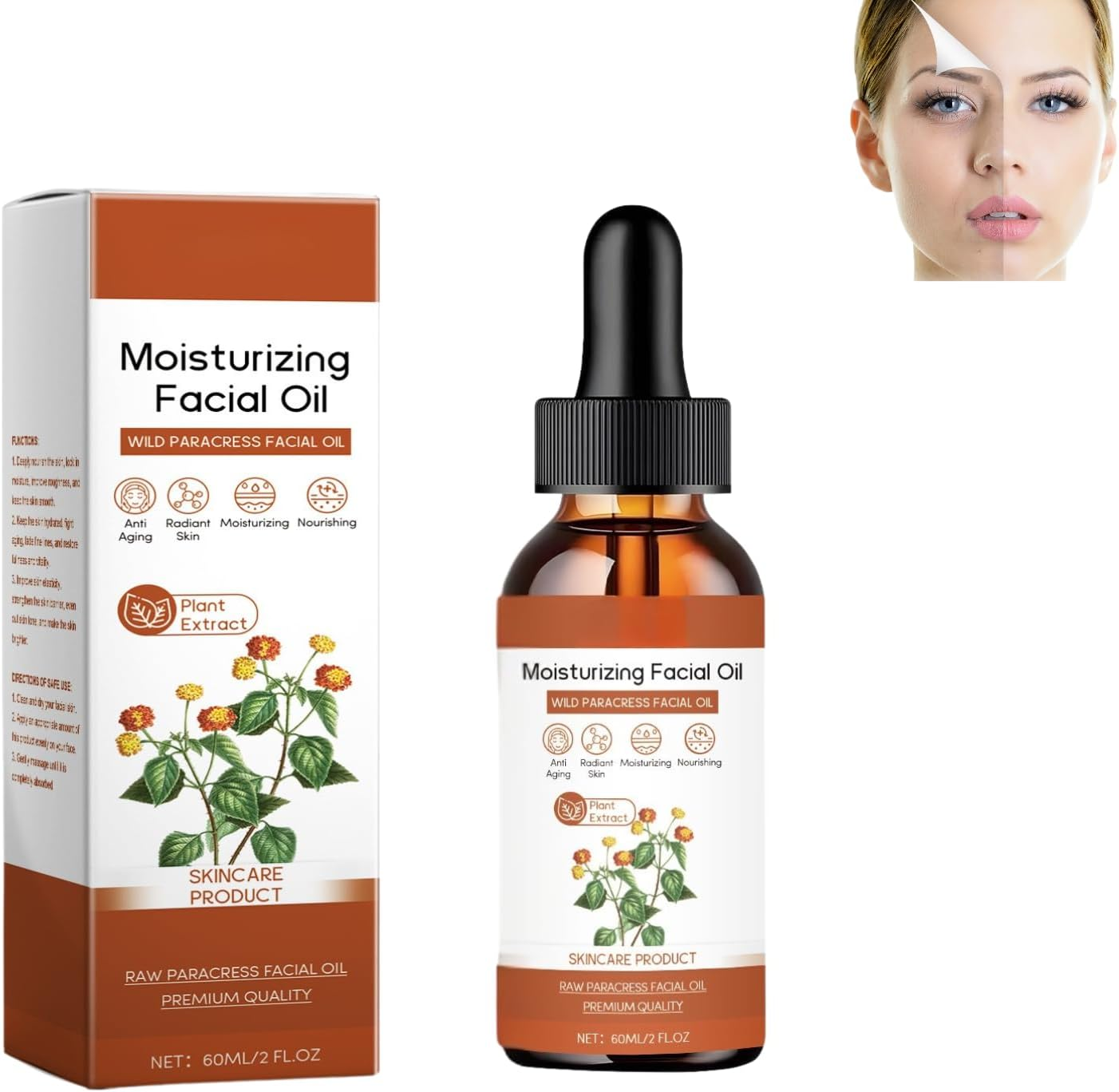 Paracress Facial Oil, 100% Organic anti Aging Face Oil, Wrinkle Reduction Moisturizing Serum, Hydrating Brightening Natural Oil for All Skin Types (2Pcs)