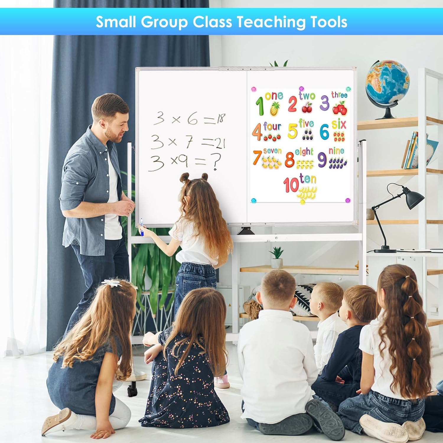 Rolling Whiteboard, 120X90Cm Large Magnetic White Board with Stands, Big Double-Sided White Board Dry Erase on Wheels for Homeschool, Home Office, Office, School image number 5