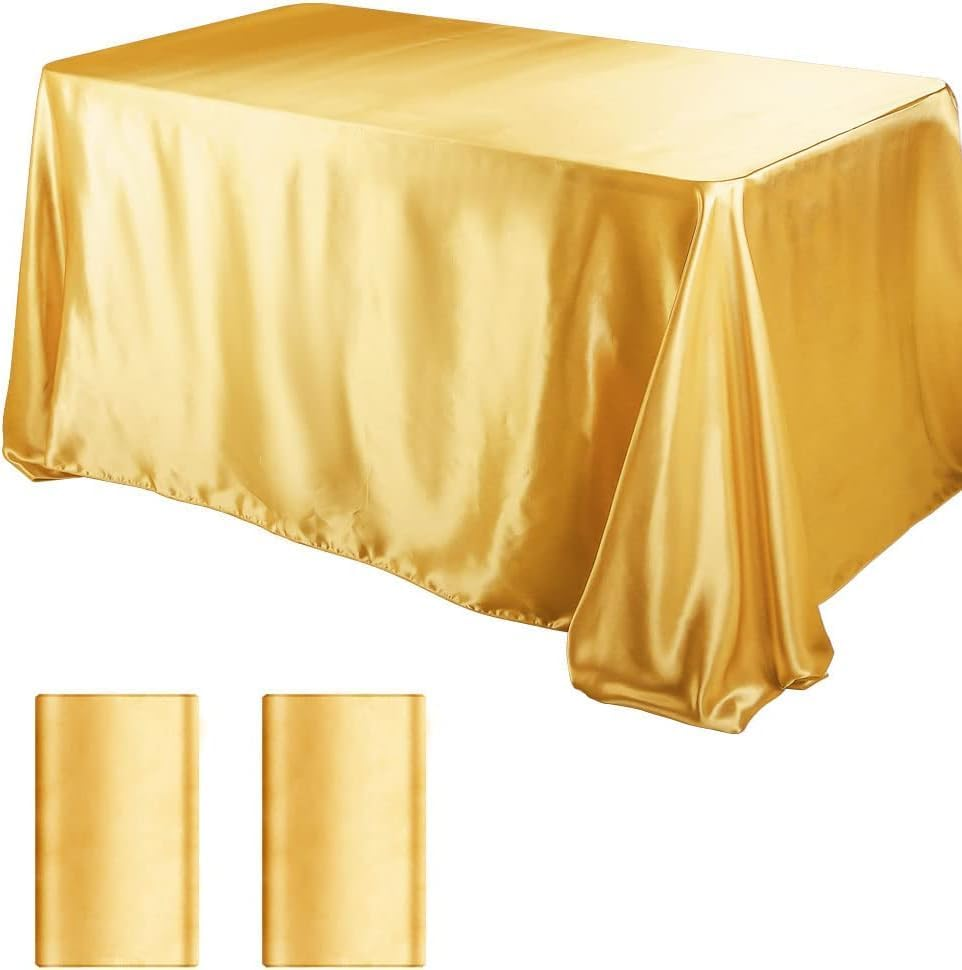 2 Pack Satin Smooth Fabric Table Cover Premium Table Cloth Bright Silk Rectangle Tablecloth for Wedding Banquet Party Events Dining Premium Tablecloth for Wedding/Banquet/Restaurant (Gold, A)